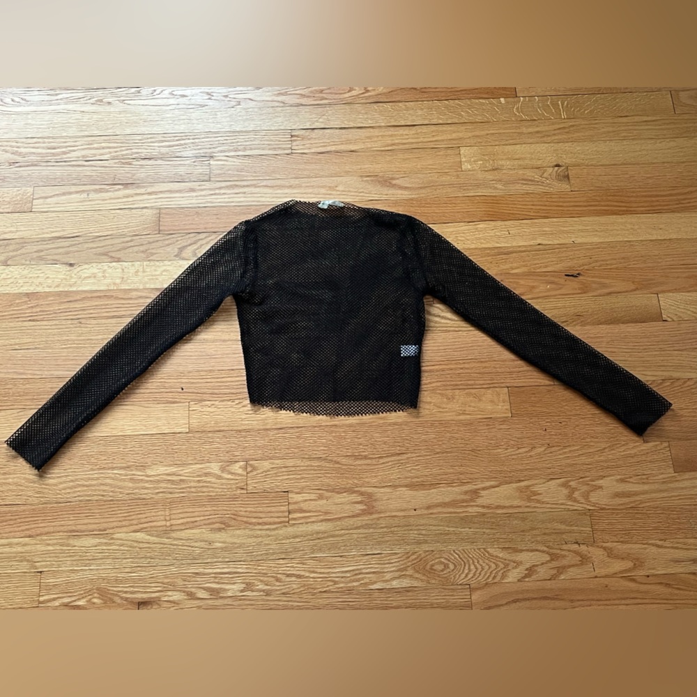 Fish-net/mesh long sleeve crop top
